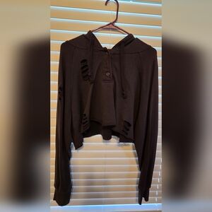 Forever 21 Charcoal Black Cropped Sweatshirt, L